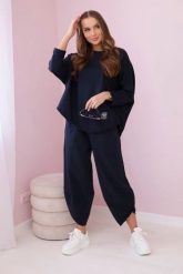 Komplet bawełniany bluza + spodnie granatowy. Niebieskie bluzy damskie KESI, l, bez wzorów, z bawełny, biznesowe, bez ramiączek, bez kaptura. Za 284.37 zł.