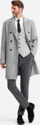 Kurtka męska Ombre Elegancki dwurzędowy męski płaszcz w jodełkę szary V1 OM-COWC-0118 L. Szare kurtki męskie Ombre, l, bez wzorów, eleganckie, bez kaptura. Za 459.99 zł.