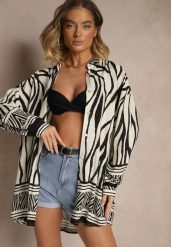 Beżowo-Czarna Koszula z Wiskozy z Lnem w Geometryczny Wzór Sepilora. Brązowe koszule damskie Renee, bez wzorów, z materiału, eleganckie, bez kołnierzyka, bez ramiączek. Za 69.99 zł.