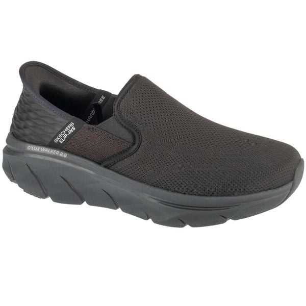 Buty sportowe Sneakersy męskie, Slip-ins: D'Lux Walker 2.0 - Reeler. Czarne buty sportowe męskie Skechers, bez wzorów, bez zapięcia, trekkingowe. Za 349.99 zł.
