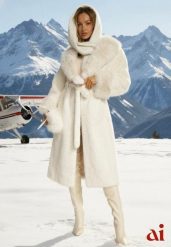 Biały Futrzany Płaszcz z Wiązanym Paskiem Ozdobnym Kołnierzem i Mankietami Viaressa. Białe płaszcze damskie Renee, l, bez wzorów, z futra, eleganckie, bez kołnierzyka, bez kaptura. Za 359.99 zł.