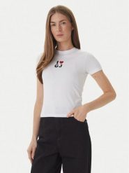 Guess Jeans T-Shirt W6GIB1 J1314 Biały Slim Fit. Białe t-shirty damskie Guess Jeans, xl, z aplikacjami, z bawełny, bez kołnierzyka, bez ramiączek. Za 129.99 zł.