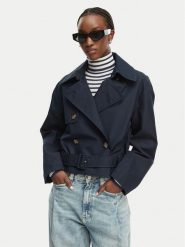 Tommy Jeans Trencz DW0DW22322 Granatowy Relaxed Fit. Niebieskie płaszcze damskie Tommy Jeans, xxs, bez wzorów, z bawełny, bez kołnierzyka, bez kaptura. Za 749.99 zł.