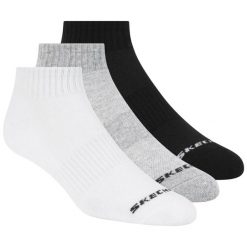 Skarpetki sportowe dla dorosłych 3pk Unisex Terry Qtr Crew. Białe skarpetki damskie Skechers, bez wzorów, z materiału. Za 44.99 zł.