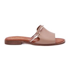 Skórzane Klapki Lewski Shoes 3047 Ciemnobeżowe beżowy. Brązowe klapki damskie bez wzorów, ze skóry, casualowe, bez obcasa, bez zapięcia. Za 404.50 zł.