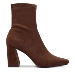 Botki DeeZee. Brązowe botki damskie DeeZee, bez wzorów, bez obcasa, na słupku, bez zapięcia. Za 179.99 zł.