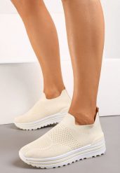 Beżowe Buty Sportowe na Grubej Podeszwie z Elastyczną Cholewką Bellinda. Brązowe obuwie sportowe damskie Born2be, bez wzorów, bez zapięcia. Za 54.99 zł.