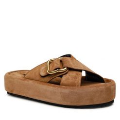 Klapki GINO ROSSI. Brązowe klapki damskie Gino Rossi, bez wzorów, bez obcasa, bez zapięcia. Za 159.99 zł.