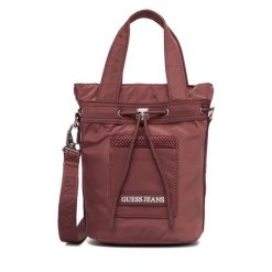 Torebka Guess Jeans. Fioletowe torebki do ręki damskie Guess Jeans, z aplikacjami, z jeansu, bez dodatków. Za 199.99 zł.