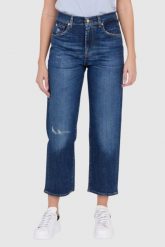 7 FOR ALL MANKIND Granatowe jeansy z poszerzoną nogawką i przetarciami THE MODERN STRAIGHT HERO. Niebieskie jeansy damskie 7 for all mankind, bez wzorów, z bawełny. W wyprzedaży za 549.99 zł.