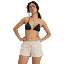 Dla Kobiety OCEANSIDE Szary. Szare szorty damskie Roxy, bez wzorów, ze lnu, z obniżonym stanem. Za 149.99 zł.