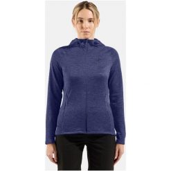 Bluza damska Odlo TENCIA Mid layer hoody full zip. Niebieskie bluzy damskie ODLO, l, bez wzorów, z polaru, bez ramiączek, z kapturem. Za 479.99 zł.