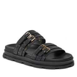 Klapki Pollini. Czarne klapki damskie Pollini, bez wzorów, bez obcasa, bez zapięcia. Za 1,619.00 zł.