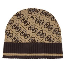 Czapka Guess. Brązowe czapki męskie Guess, na zimę, z aplikacjami. Za 159.99 zł.