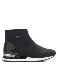 Remonte Botki R2571-02 Czarny. Czarne botki damskie Remonte, bez wzorów, z materiału, bez obcasa, na płaskiej podeszwie, bez zapięcia. Za 379.99 zł.