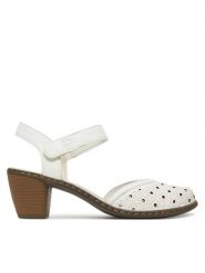 Rieker Sandały 40991-80 Biały. Białe sandały damskie Rieker, bez wzorów, ze skóry, bez obcasa, na słupku, bez zapięcia. Za 299.99 zł.