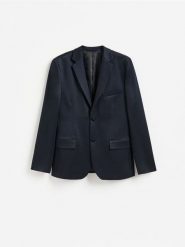 Marynarka slim fit - granatowy. Niebieskie garnitury męskie Reserved, l, bez wzorów, z dzianiny. Za 259.99 zł.