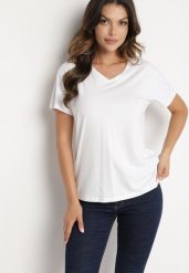 Biały T-shirt Bawełniany o Klasycznym Fasonie Iridessae. Białe t-shirty damskie Born2be, m, bez wzorów, z bawełny, klasyczne, bez kołnierzyka, bez ramiączek. Za 29.99 zł.