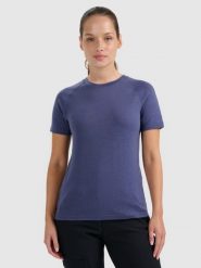 4F Koszulka trekkingowa z wełną merino damska - granatowa L. Niebieskie bluzki damskie 4F, l, bez wzorów, z wełny, bez kołnierzyka, bez ramiączek. Za 199.99 zł.