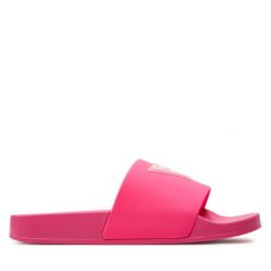 Klapki Guess. Czerwone klapki damskie Guess, z aplikacjami, bez obcasa, bez zapięcia. Za 139.99 zł.
