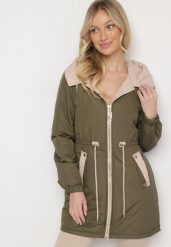 Ciemnozielona Kurtka Parka z Kapturem i Ściągaczem w Pasie Sizana. Zielone kurtki damskie Born2be, l, bez wzorów, z jeansu, z kapturem. Za 169.99 zł.