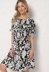 Czarna Bawełniana Sukienka w Ornamentalne Rośliny z Wiązaniem Przy Rękawach Tosvena. Czarne sukienki damskie Born2be, na co dzień, l, bez wzorów, z bawełny, eleganckie, bez kołnierzyka, bez ramiączek, midi. Za 49.99 zł.