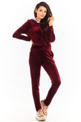 Krótka Welurowa Bluza na Suwak z Kapturem - Bordowa. Czerwone bluzy damskie Awama, l, bez wzorów, z materiału, bez ramiączek, z kapturem. Za 219.90 zł.