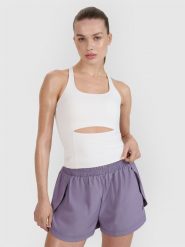 4F Top treningowy slim szybkoschnący damski 4F x Anna Lewandowska - biały M. Białe koszulki sportowe damskie 4F, m, bez wzorów, z dzianiny, bez ramiączek, na fitness i siłownię. Za 99.99 zł.