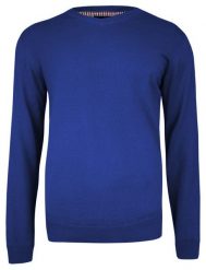 Sweter Chabrowy w Serek (V-neck), Klasyczny -Adriano Guinari- Męski, Niebieski. Niebieskie swetry męskie Adriano Guinari, l, bez wzorów, z bawełny, biznesowe, bez kołnierzyka, bez ramiączek. Za 159.00 zł.