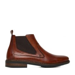Botki Rieker. Brązowe botki męskie Rieker, bez wzorów, bez obcasa, bez zapięcia. Za 369.99 zł.