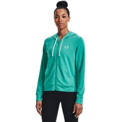 Bluza damska Under Armour Rival Terry FZ Hoodie. Czarne bluzy damskie Under Armour, xl, bez wzorów, sportowe, bez ramiączek, bez kaptura. Za 129.99 zł.