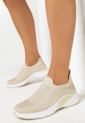 Beżowe Buty Sportowe z Elastyczną Cholewką i Ozdobną Podeszwą Pilly. Brązowe obuwie sportowe damskie Born2be, bez wzorów, bez zapięcia, tenisowe. Za 54.99 zł.