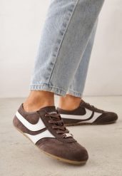 Brązowe Sneakersy Klasyczne Tenisówki z Zamszu Naturalnego Talanashta. Brązowe trampki i tenisówki damskie Renee, bez wzorów, z jeansu, bez zapięcia. Za 199.99 zł.