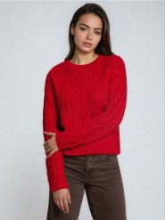 Strukturalny sweter - czerwony. Czerwone swetry nierozpinane damskie Sinsay, l, bez wzorów, bez kołnierzyka, bez ramiączek. Za 49.99 zł.