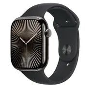 Zegarek Apple Watch Seria 10 GPS + Cellular 46mm Slate Titanium Case z czarnym sportowym paskiem M/L. Czarne zegarki smartwatch Apple, bez wzorów. Za 2,945.99 zł.