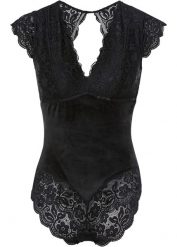 Body aksamitne bez fiszbinów. Czarne body bonprix, bez wzorów, z koronki. Za 119.99 zł.