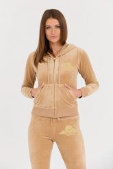 JUICY COUTURE Beżowa damska bluza Arched Metallic, Rozmiar L. Brązowe bluzy damskie Juicy Couture, l, bez wzorów, bez ramiączek, bez kaptura. W wyprzedaży za 329.99 zł.