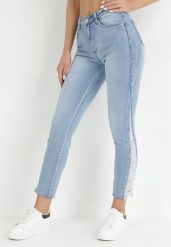 Niebieskie Jeansy Skinny z Przetarciami na Bokach Amylah. Niebieskie jeansy damskie Born2be, bez wzorów, z jeansu, klasyczne, długie. Za 44.99 zł.