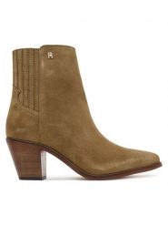 Tommy Hilfiger Botki Western FW0FW08888 Brązowy. Brązowe botki damskie Tommy Hilfiger, bez wzorów, ze skóry, bez obcasa, na słupku, bez zapięcia. Za 749.99 zł.