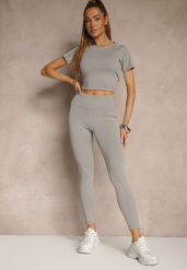Jasnoszare Legginsy z Ozdobnymi Przeszyciami z Efektem Modelowania Carittia. Szare legginsy damskie Renee, bez wzorów, z jeansu. Za 49.99 zł.