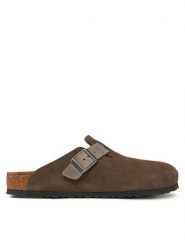Birkenstock Klapki Boston zamsz 1029210 Brązowy. Brązowe klapki męskie Birkenstock, bez wzorów, ze skóry, bez zapięcia. Za 499.99 zł.