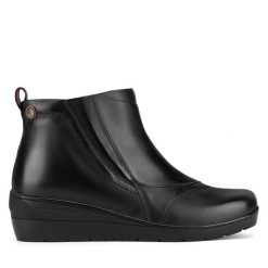 Botki Go Soft. Czarne botki damskie GO SOFT, bez wzorów, bez obcasa, na koturnie, bez zapięcia. Za 239.99 zł.