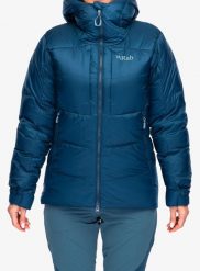 Kurtka puchowa damska Rab Positron Pro Hoody. Niebieskie kurtki sportowe damskie RAB, s, bez wzorów, z materiału, bez ramiączek, bez kaptura, trekkingowe. Za 1,935.99 zł.