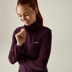 Damska bluza polarowa Harrow z zamkiem błyskawicznym. Fioletowe bluzy damskie Regatta, l, bez wzorów, z materiału, bez ramiączek, bez kaptura. Za 159.50 zł.
