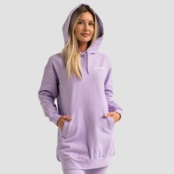 Bluza damska z kapturem długa Limitless Longline. Fioletowe bluzy damskie GYMBEAM, xl, bez wzorów, z bawełny, klasyczne, bez ramiączek, z kapturem. Za 123.90 zł.