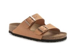 Unisex sandały Birkenstock Arizona Birkibuc Vegan brązowe wąskie 1025046. Brązowe sandały męskie Birkenstock, na lato, bez wzorów, z materiału, eleganckie, bez zapięcia. Za 516.35 zł.