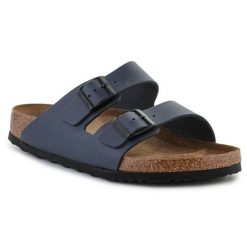 Klapki Birkenstock Arizona Blue 0051151 niebieskie. Niebieskie klapki damskie bez wzorów, ze skóry, casualowe, bez obcasa, bez zapięcia. Za 544.84 zł.