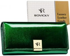 Portfel lakierowany Rovicky RH-27A-1-SH zielony. Zielone portfele damskie ROVICKY, z lakierowanej skóry. Za 95.99 zł.
