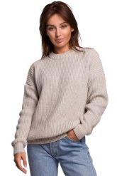 Sweter Oversize o Przedłużonym Kroju - Beżowy. Brązowe swetry nierozpinane damskie MOE, l, bez wzorów, z materiału, bez kołnierzyka, bez ramiączek. Za 243.90 zł.