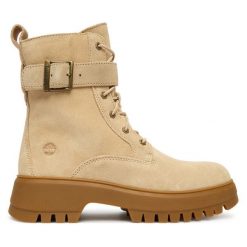 Trzewiki Timberland. Brązowe botki damskie Timberland, bez wzorów, bez obcasa, na płaskiej podeszwie, bez zapięcia. Za 639.99 zł.